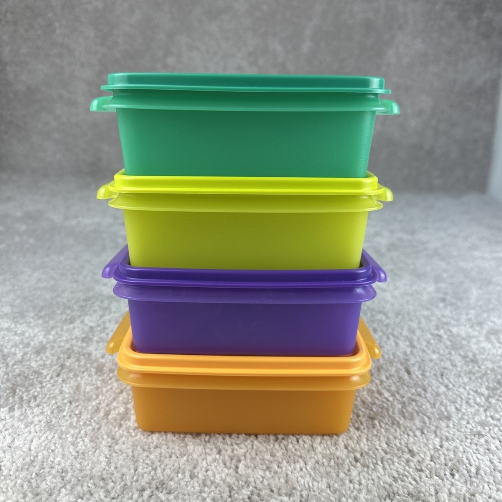 Lot of 4 Tupperware Squared Away 1362 Stackable Containers with Lids